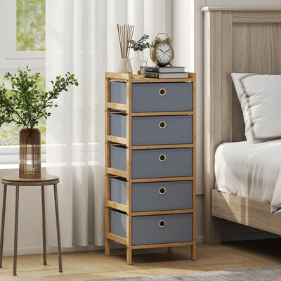Slim Chest of Drawers for Small Bedrooms with Five Fabric Storage Drawers Natural AOSOM