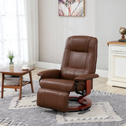 Reclining Faux Leather Armchair with Footrest and 145 Degree Backrest for Lounge Comfort Brown