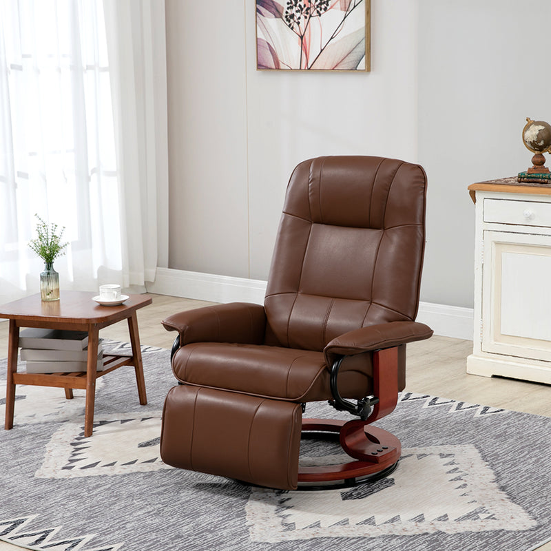 Reclining Faux Leather Armchair with Footrest and 145 Degree Backrest for Lounge Comfort Brown