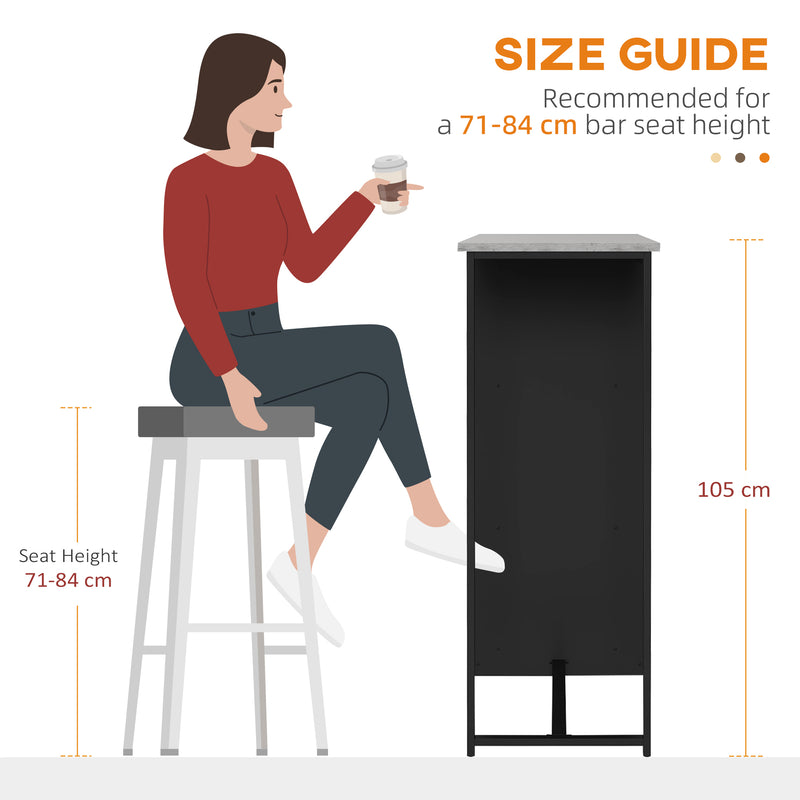 Bar Table with Storage Shelves and Wine Rack for Small Kitchens Grey Marble Black Homcom