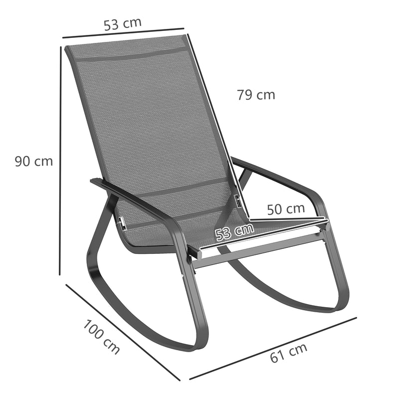 Grey Rocking Garden Chair Comfortable Outdoor Lounger for Patio or Deck by Outsunny