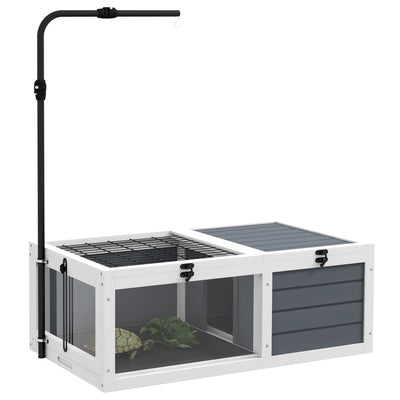Wooden Tortoise Table with Adjustable Lamp Holder and Storage Trays for Indoor Use, Grey