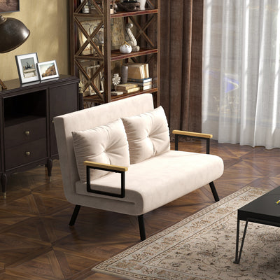 4 in 1 Velvet Feel Double Sofa Bed with Pillows Converts to Lounger or Recliner Beige