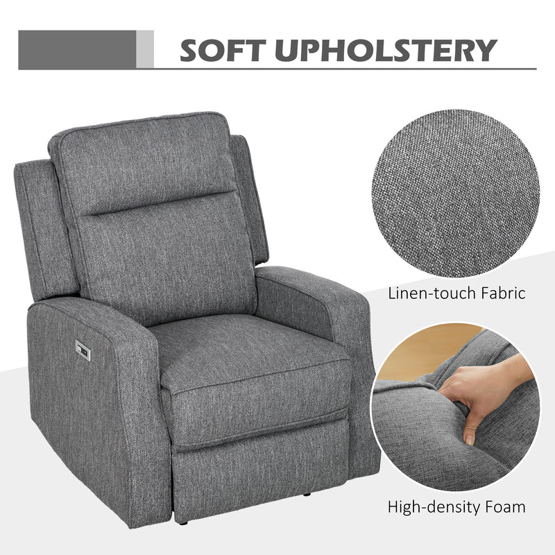Electric Reclining Armchair with USB Charging Port and Padded Footrest Charcoal Grey