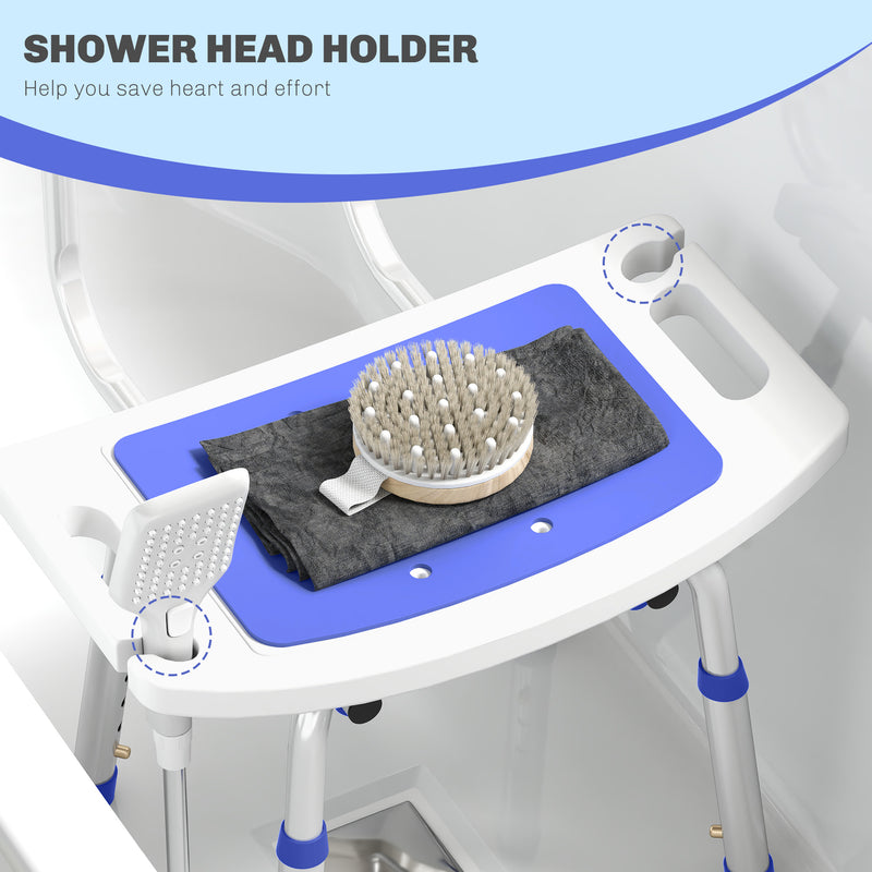 Blue Height Adjustable Shower Chair with Backrest and Anti-Slip Feet by HOMCOM