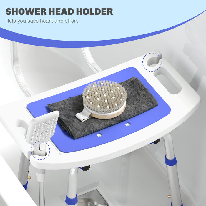 Blue Height Adjustable Shower Chair with Backrest and Anti-Slip Feet by HOMCOM