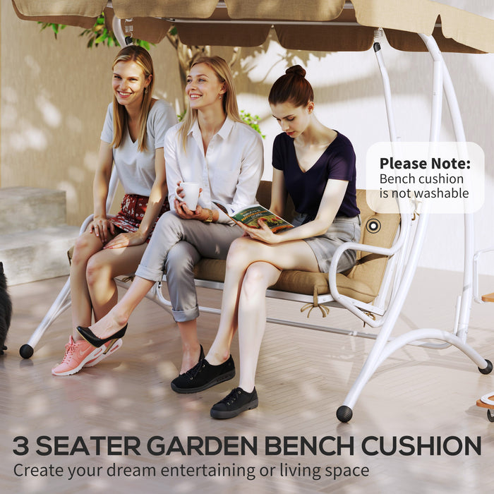 Khaki Three Seater Bench Cushion Weather Resistant Outdoor Pad by Outsunny