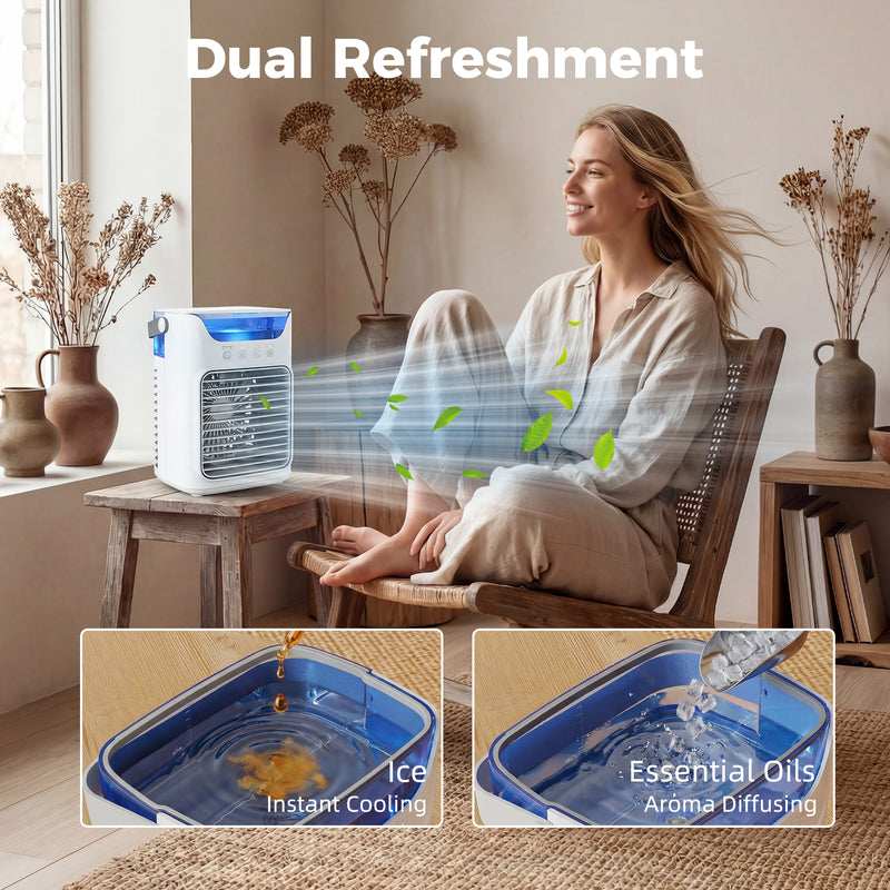 Desk Fan with Cooling Mist Humidifier and Colour Changing Light for Bedrooms or Offices White AOSOM