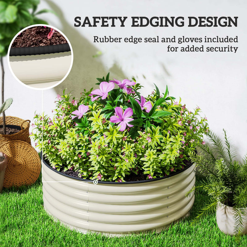 Cream White Galvanised Raised Garden Bed with Safety Edging and Gloves by Outsunny
