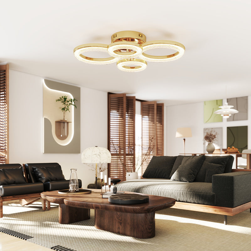 Modern LED Ceiling Light With 4 Rings And Adjustable Colour Temperature For Living Room Gold Tone