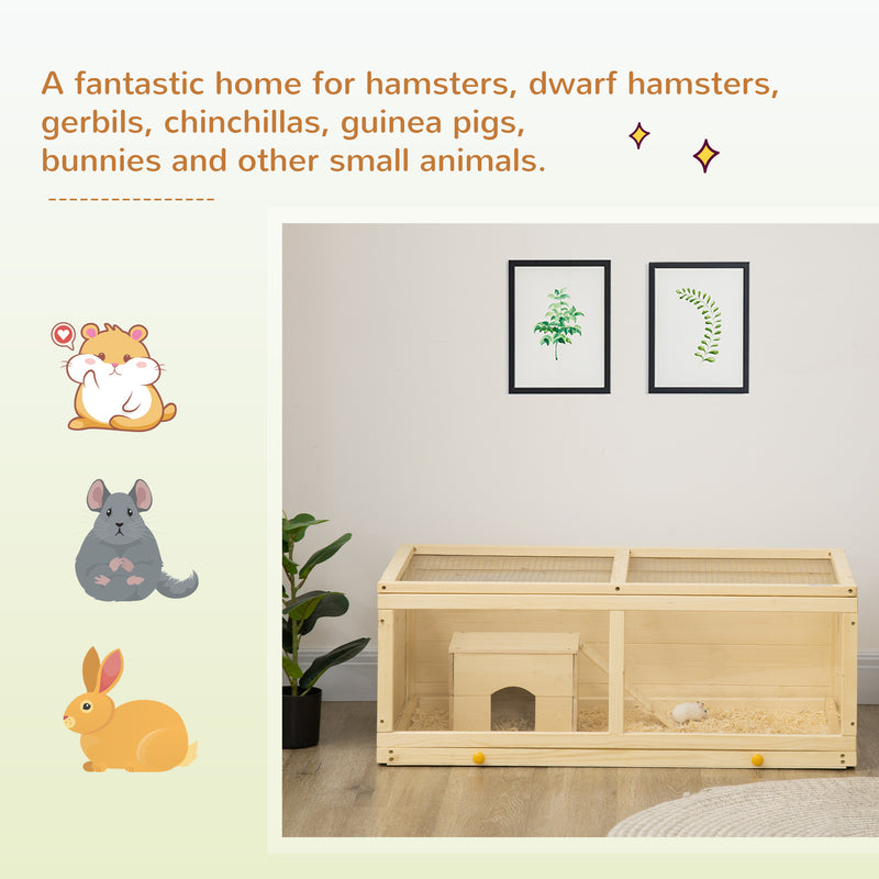 Wooden Hamster Cage with Sliding Tray and Openable Top for Syrian Hamsters by PawHut