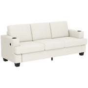 3 Seater Sofa with USB Charging Ports and Cup Holders for Living Room Cream White