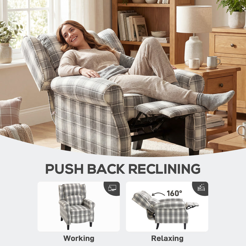 Recliner Chair with Adjustable Back and Footrest for Living Room or Bedroom Grey and White AOSOM