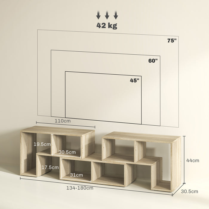 Grey Oak Wood Grain TV Stand for TVs up to 75 Inches with Storage Shelves by HOMCOM