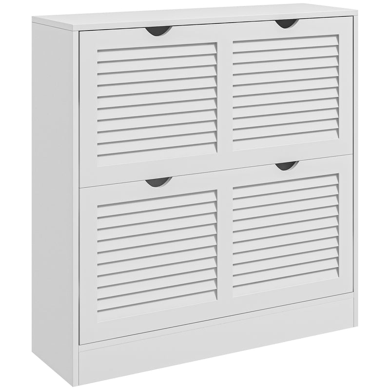 White Narrow Shoe Cabinet with 2 Flip Drawers and Adjustable Shelves for 16 Pairs by HOMCOM