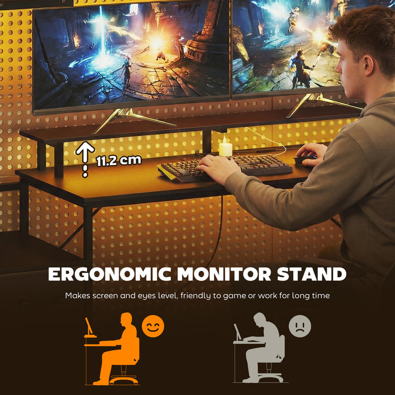 Computer Desk With Drawers and Charging Station for Dual Monitors and Gaming Black AOSOM