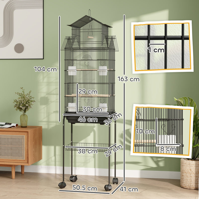 Tall Metal Bird Cage with Swing Perch Food Tray and Handle for Finches Canaries Budgies by PawHut