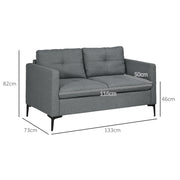 Two Seater Fabric Sofa with Steel Legs Ideal for Living Rooms or Small Spaces Grey