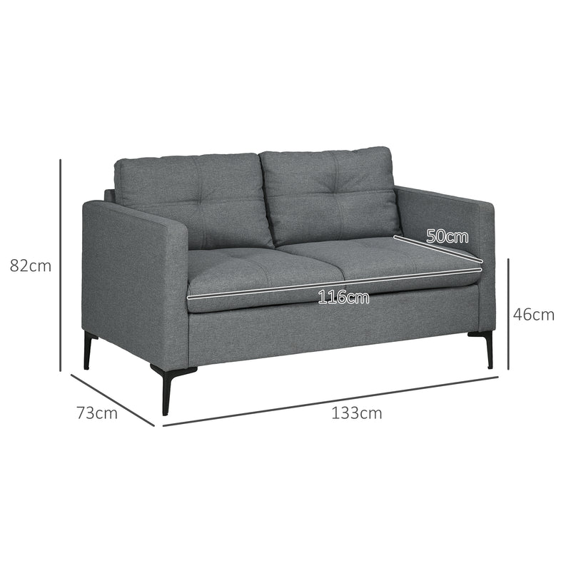 Two Seater Fabric Sofa with Steel Legs Ideal for Living Rooms or Small Spaces Grey
