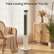 Tower Fan with Smart App Control and Quiet Sleep Mode for Home and Bedroom White AOSOM