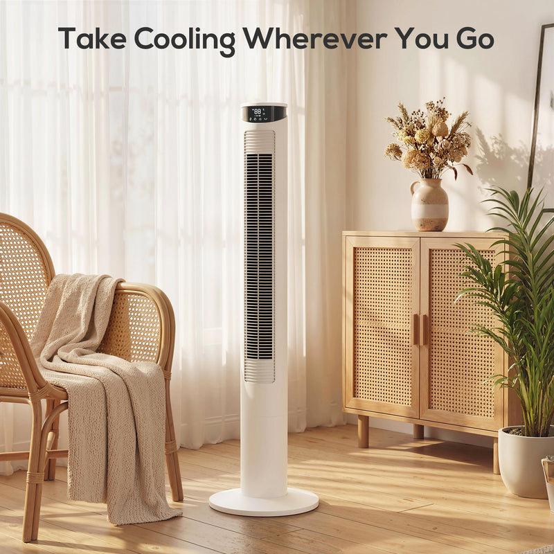 Tower Fan with Smart App Control and Quiet Sleep Mode for Home and Bedroom White AOSOM