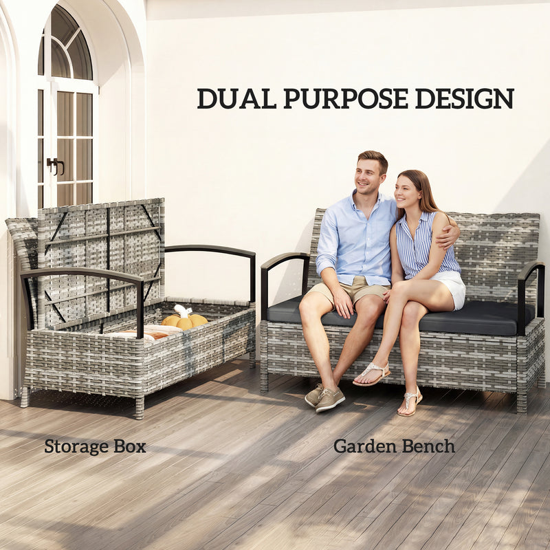 Garden Storage Bench with 125L Hidden Compartment and Padded Seat for Two Dark Grey Outsunny