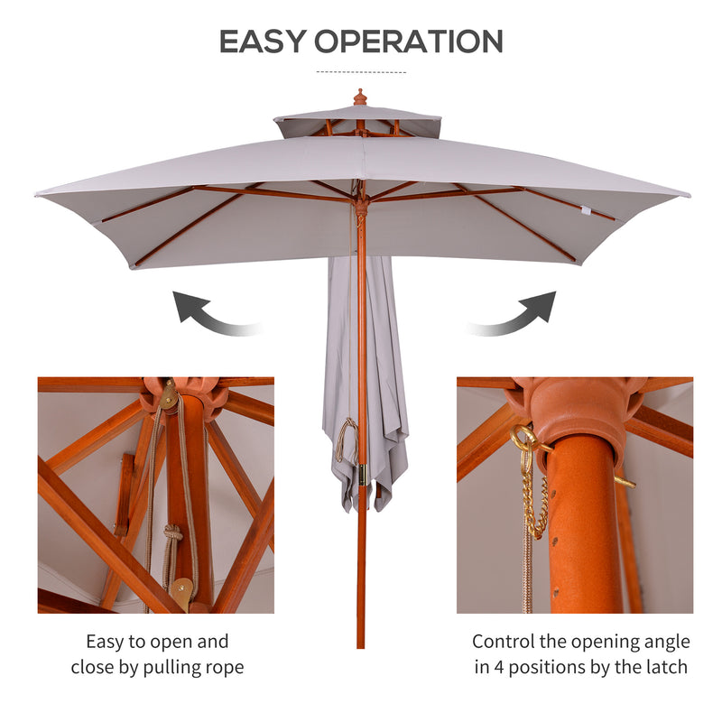 Grey 3 x 3m Garden Umbrella Large Outdoor Parasol with Double Tier Canopy by Outsunny