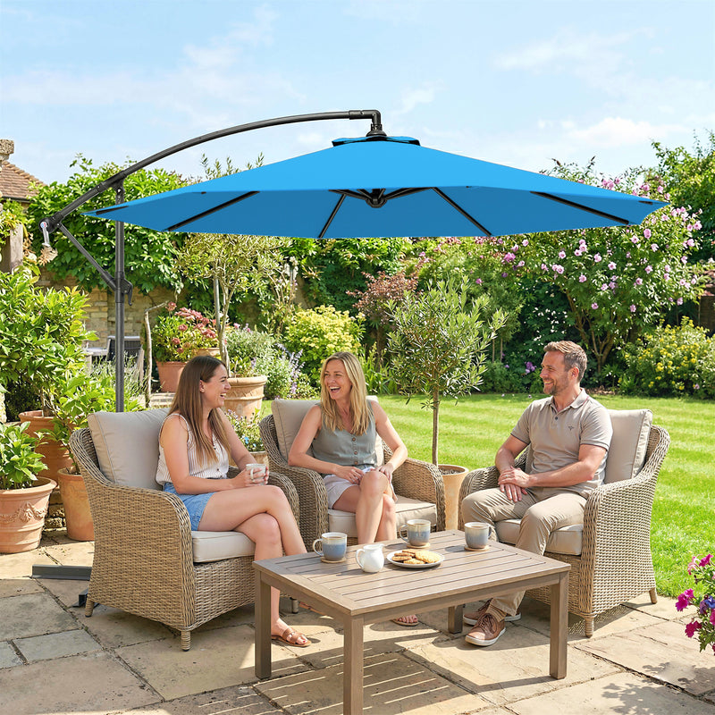 Cantilever Garden Parasol with Adjustable Shade and Overhanging Design 2.95m, Blue