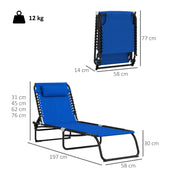 Set of 2 Blue Folding Sun Loungers With 4 Position Backs for Garden or Patio