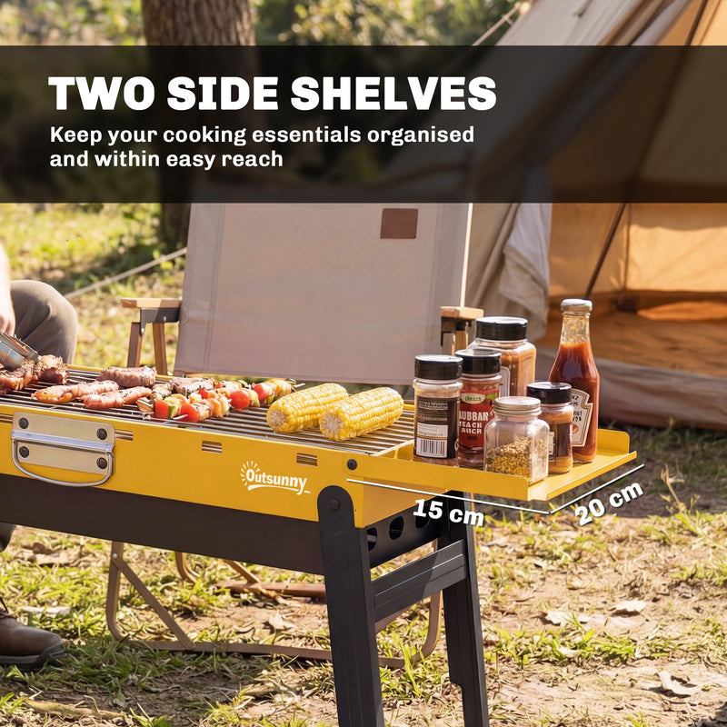 Portable Charcoal BBQ Grill with Folding Design and Side Shelves for Easy Outdoor Cooking Yellow Outsunny