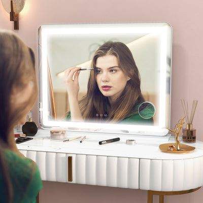 White Vanity Mirror With Lights And 10X Magnifier For Bedroom Or Dressing Table Use