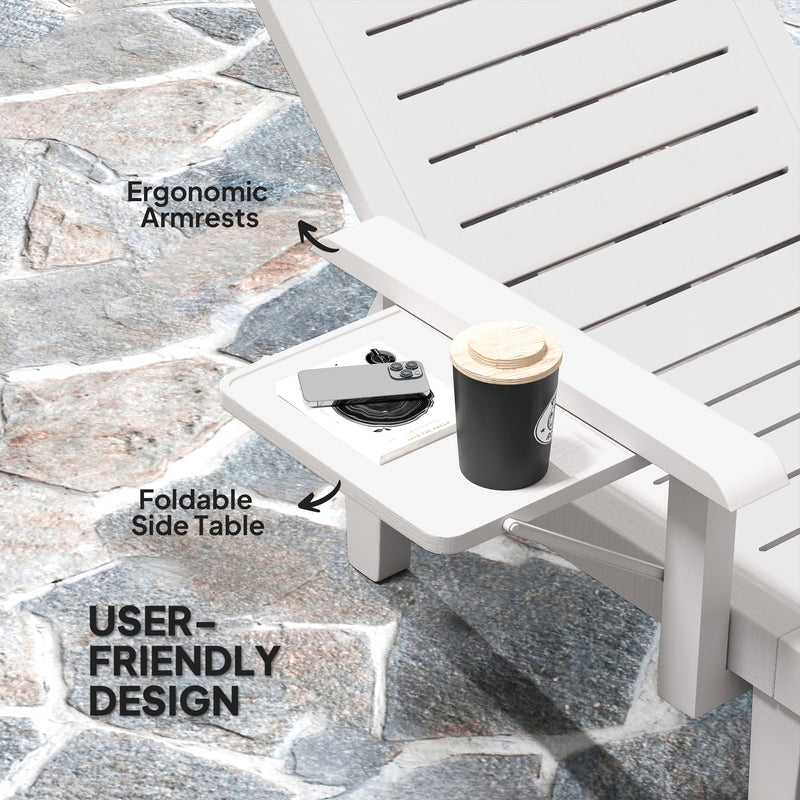 Set of 2 White Reclining Sun Loungers with Foldable Table for Garden and Beach by Outsunny