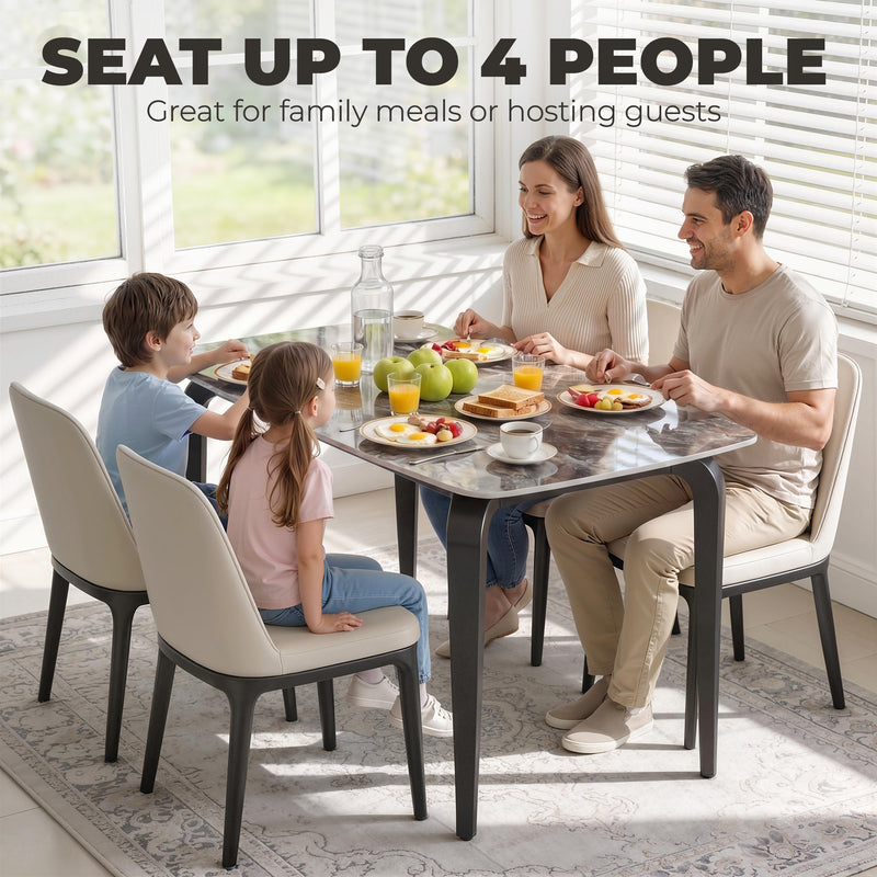4 Seat Rectangular Dining Table with Sintered Stone Marble Effect Top Brown & Black 130x70cm