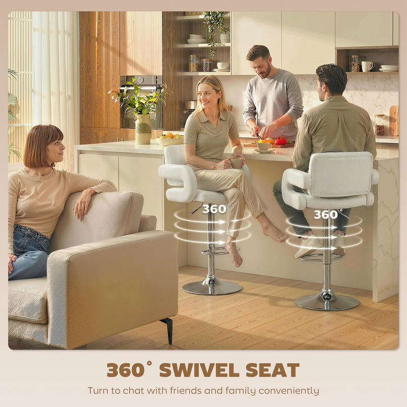 Adjustable Bar Stools with Padded Armrests for Kitchen Island or Breakfast Bar Set of 2 White AOSOM