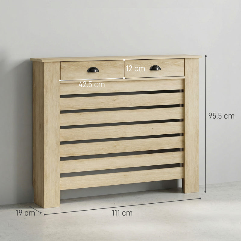Radiator Cover with Slatted Front and Storage Drawer for Safe Family Homes Oak Homcom