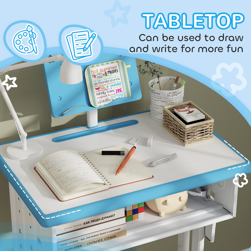 Blue Adjustable Kids Desk and Chair Set with Book Stand and Pen Slot by Aiyaplay