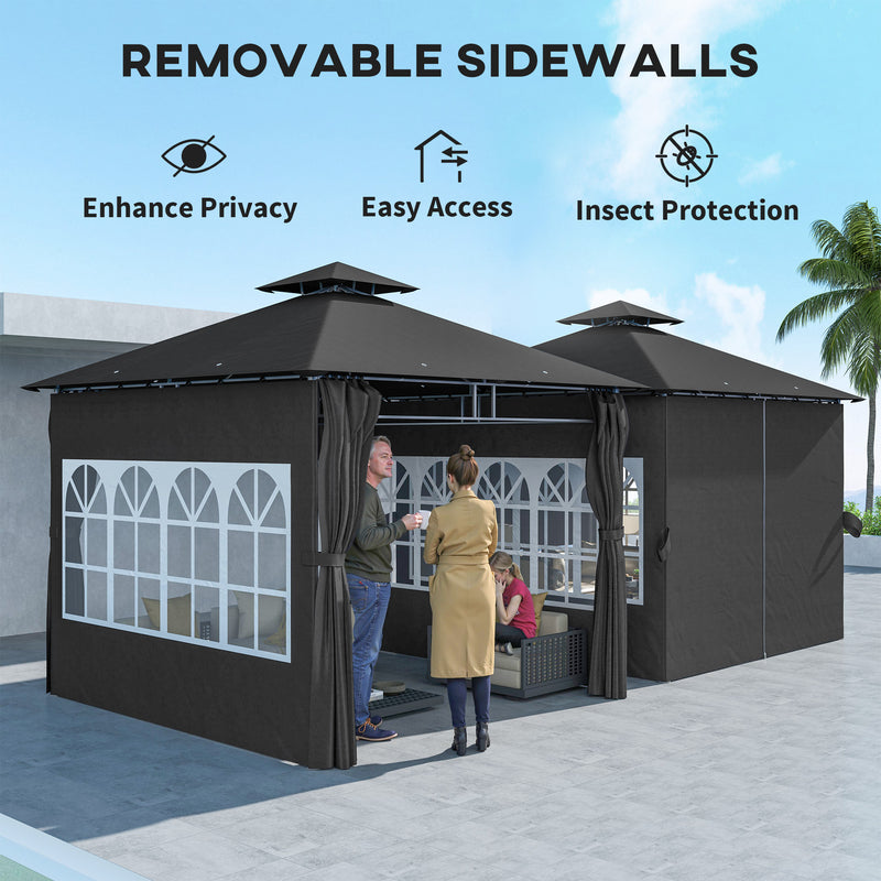 Dark Grey 3 x 3 m Garden Gazebo with Double Roof and Removable Sidewalls by Outsunny
