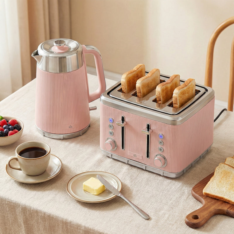 Kettle and Toaster Set for Fast Family Breakfasts and Tea Breaks Pink AOSOM