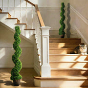 Artificial Spiral Boxwood Trees Set of 2 for Easy Care Indoor or Outdoor Greenery Green AOSOM
