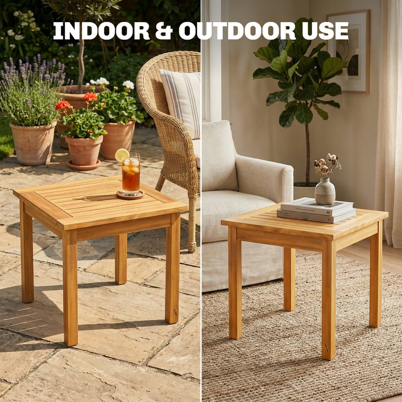 Coffee Table for Indoor or Outdoor Use Compact Acacia Wood with Slatted Top Teak Outsunny