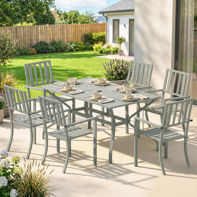 Garden Dining Set for 6 with Stacking Chairs and Weatherproof Steel Frame, Light Grey Outsunny