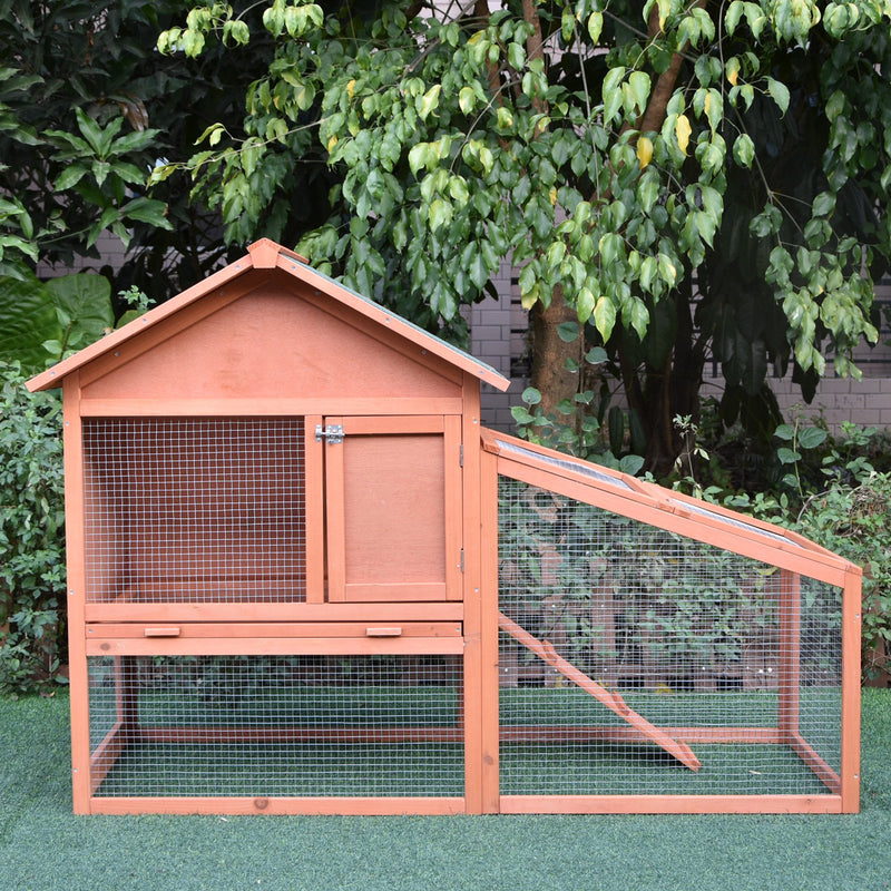 Two Level Wooden Hutch for Guinea Pigs with Slide Out Tray Ideal for Outdoors, Red and Brown
