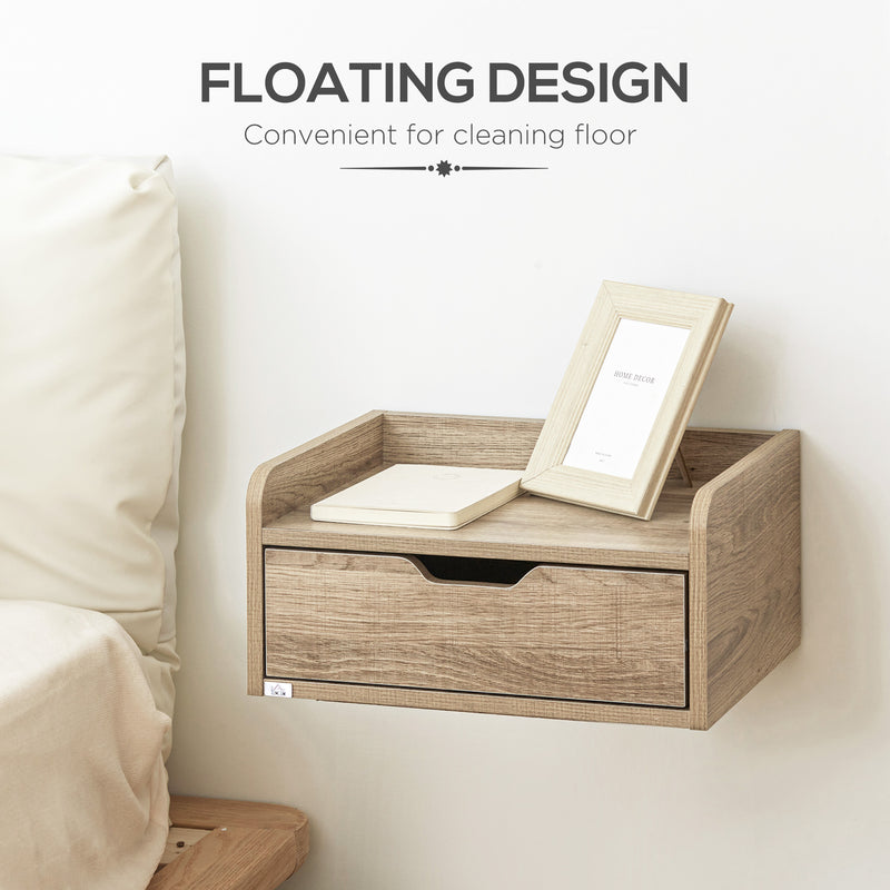 Wall Mounted Floating Bedside Tables Set of 2 with Storage Drawers for Bedroom Use, Natural