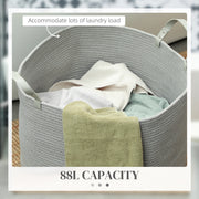 88L Cotton Rope Laundry Basket With Sturdy Handles For Clothes Storage, Grey