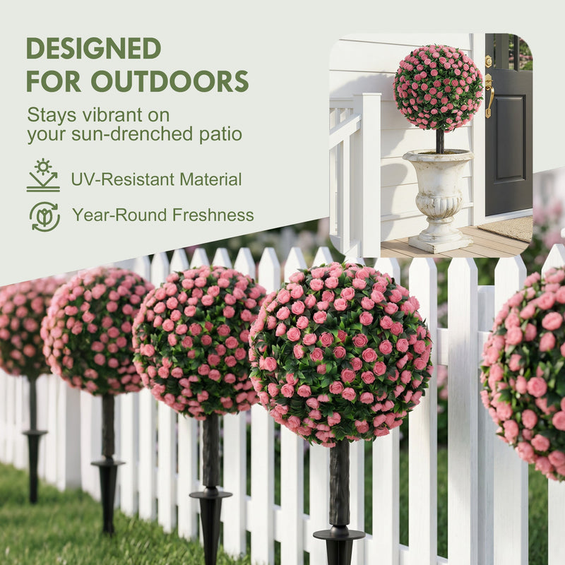 Artificial Rose Topiary Stakes Set of 2 for Easy Year Round Front Door Display