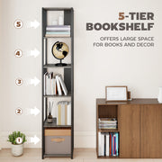 5 Tier Industrial Style Bookshelf with Sturdy Steel Frame for Home or Office, Grey