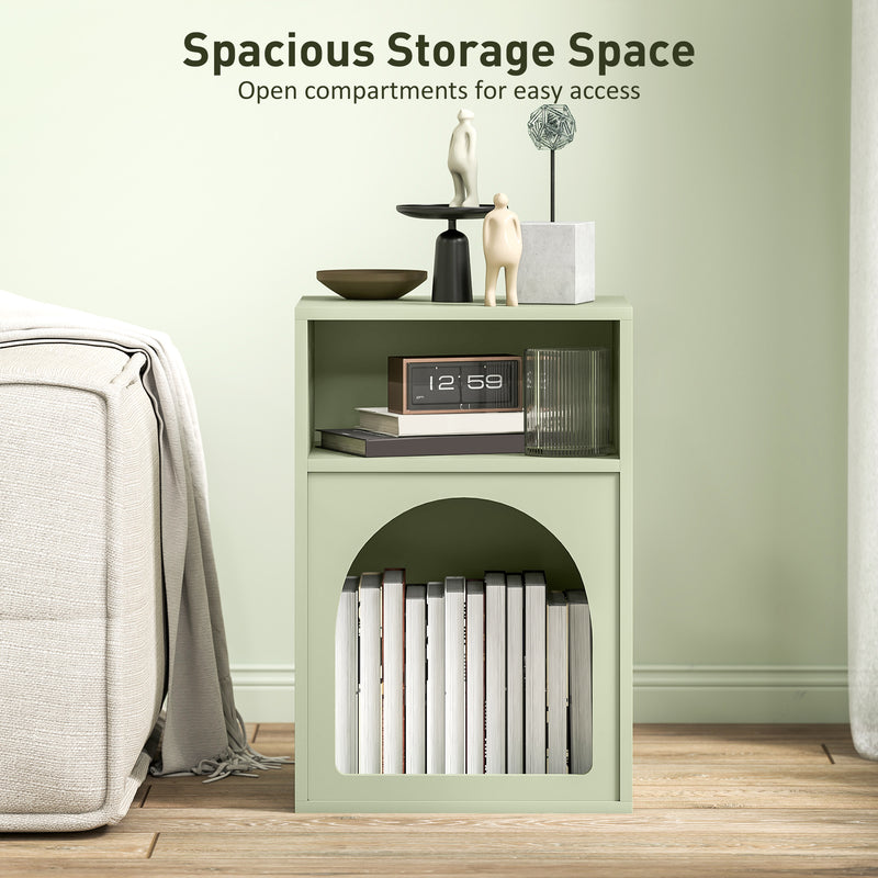 Bedside Table with 2 Open Shelves for Bedroom Storage and Display, Light Green