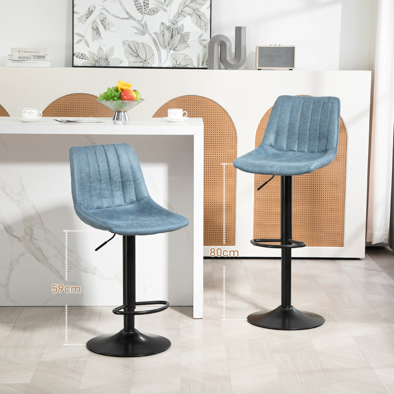 Set of 2 Retro Tub Bar Stools with Padded Seats for Kitchen or Home Bar Blue