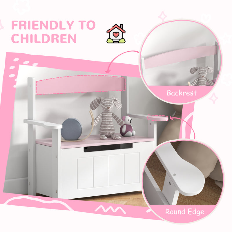 Pink 2 in 1 Toy Box with Lid for Kids Bedroom Nursery and Playroom by AIYAPLAY