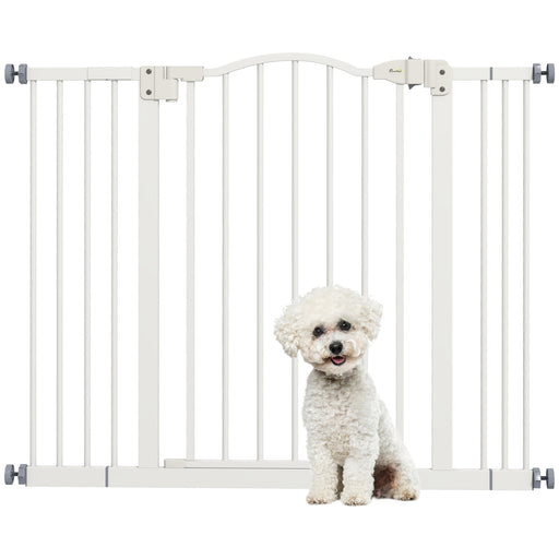Adjustable Pet Safety Gate with Auto Close Door for Stairs and Hallways White